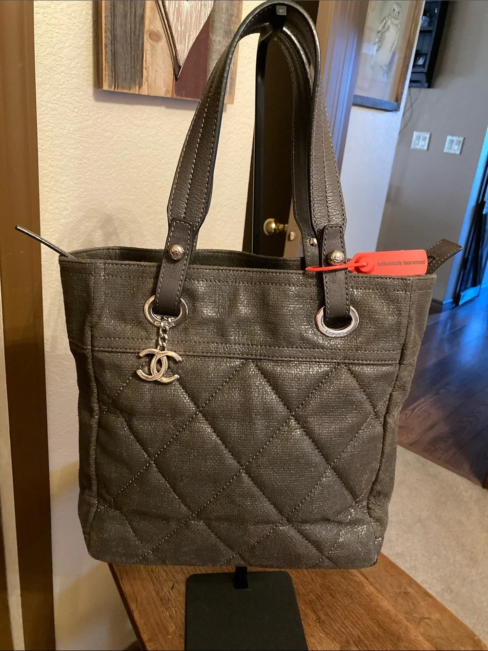 CHANEL Paris Biarritz Tote Bag with CC Charm & COA Rare Vintage Find